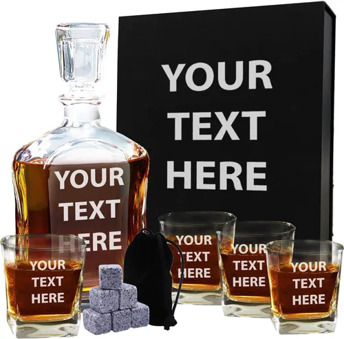 My Personal Memories, Juego personalizado de decantador de whisky de 5 piezas - Juego de regalo de decantador y 4 vasos - Grabado personalizado con
