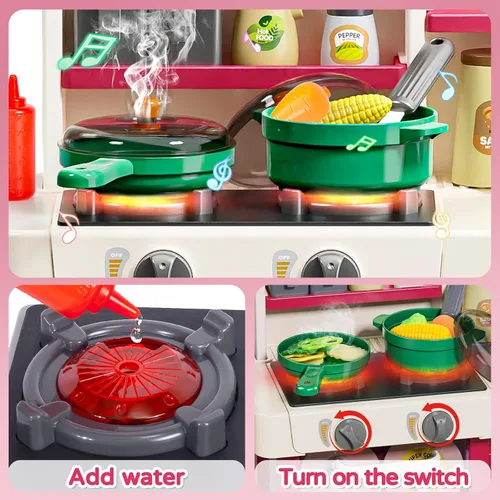 Miniatura 4 de Letapapa Juego de Cocina Infantil, Juguetes de Cocina con Sonido y Luz Realistas, Estufa de Cocina, Fregadero, Comida de Juego y Accesorios de Rojo