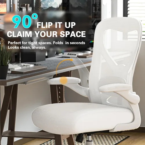 Miniatura 6 de Silla de escritorio de oficina con soporte lumbar ergonómico, cojín de asiento extra grueso, brazos abatibles, respaldo de malla transpirable, silla