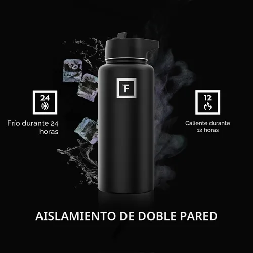 Miniatura 4 de IRON °FLASK Frasco de hidratación para acampar y senderismo con pajilla, botella de agua deportiva de acero inoxidable con aislamiento de boca Negro