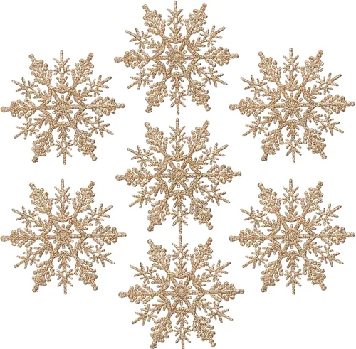 AMS 30 unidades 4"/100 mm adornos de copo de nieve de plástico con purpurina brillante, decoración de árbol de Navidad para boda, Acción de Gracias,