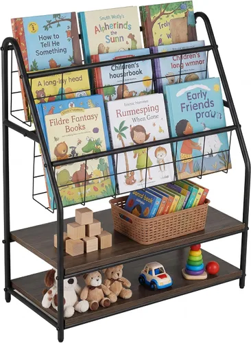 VECELO Estante de almacenamiento para libros de fotos para niños, organizador industrial de pie, estante de exhibición de libros para niños para