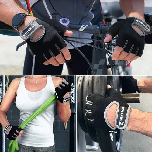 Miniatura 7 de FIGHTECH Guantes de entrenamiento para hombres y mujeres, guantes sin dedos para levantamiento de pesas con palmas acolchadas, guantes de gimnasio