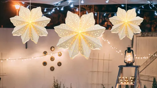 Miniatura 5 de 3 Piezas Faroles de Papel de Navidad con Estrella Farol de Papel Lámpara de Papel Decoración Colgante de Fiesta Frozen para Bodas Árboles de Navidad