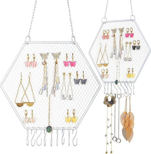 Jetec 2 Piezas Organizador de Aretes para Pared, Organizador de Aretes Montado en la Pared, Soporte de Joyería Colgante, Estante de Exhibición Blanco