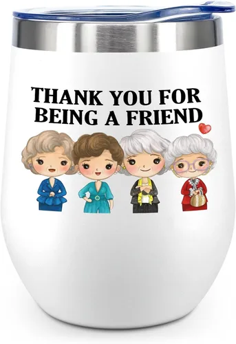 Miniatura 9 de ATHAND Regalos dorados para niñas, vaso de vino de 12 onzas con tapa con texto en inglés "Thank You for Being a Friend", regalo para mejores amigas