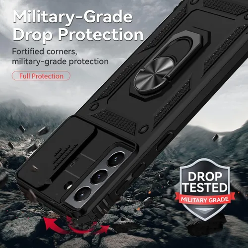 Miniatura 6 de Funda para Galaxy S21 FE 5G, con cubierta para lente de cámara, protector de pantalla HD, [grado militar] anillo de montaje en coche con soporte a