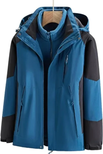 Miniatura 2 de Chaqueta impermeable 3 en 1 con capucha para hombre, chaqueta de esquí, chaqueta de nieve de invierno con forro polar cálido, resistente al viento