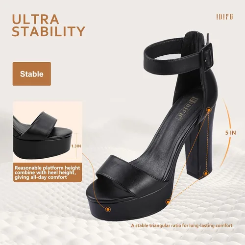 Miniatura 6 de IDIFU - Tacones de plataforma de 5pulgadas para mujer, sandalias Sabrina IN5 de tacón alto y grueso, correa de tobillo, zapatos sexis y elegantes