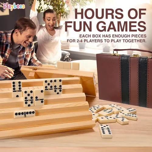 Miniatura 7 de Playbees Juego de Dominó Jumbo Doble Seis – 28 Fichas Clásicas Blancas en Estuche de Cuero Sintético – Divertido Juguete Educativo para Niños