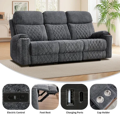 Miniatura 3 de EBELLO Sofá Sillón Reclinable Eléctrico, Sofá Reclinable Eléctrico de Tela de 3 Plazas con Portavasos, Puertos de Carga USB y Tipo C y Espacio