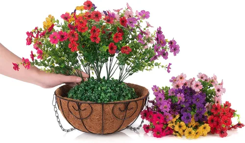 Miniatura 3 de HyeFlora Plantas Colgantes Artificiales Falsas con Flores y Cesta para Decoración Exterior, Arreglos Florales de Seda Sintética de Margaritas