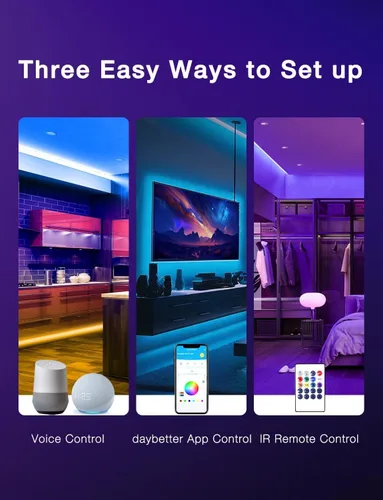 Miniatura 3 de DAYBETTER - Luces LED inteligentes WiFi de 100 pies - Tira de luces LED compatibles con Alexa y Google Assistant, iluminación RGB, sincronización