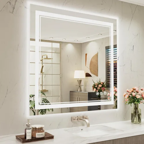 Miniatura 46 de Espejo de baño LED de 72 x 36 pulgadas, retroiluminado y frontal iluminado, espejo de tocador grande iluminado con luces, antiniebla, regulable