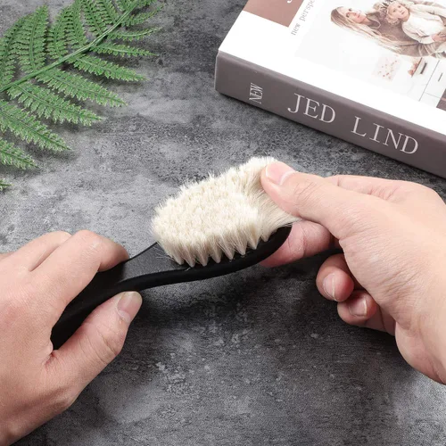 Miniatura 6 de Juego de 4 cepillos de peluquero con mango de madera de fibra natural, cepillo para peinar barba, plumero de cuello y cepillo de limpieza