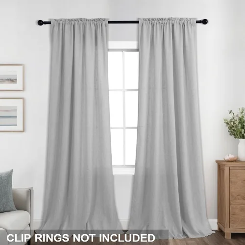 Miniatura 83 de KOUFALL Juego de 2 cortinas de puerta francesa, cortinas de lino para puerta/ventana, cortina transparente boho para cristal lateral delantero