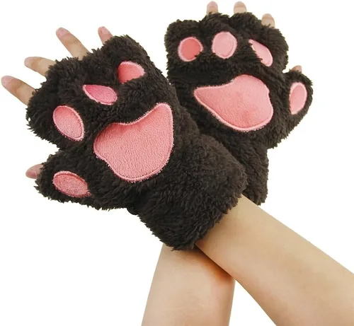 Miniatura 40 de Guantes de garra para disfraz de Halloween, medio dedo, lobo, oso, gato, guantes, guantes de piel sintética para mascarada, cosplay, utilería de mano