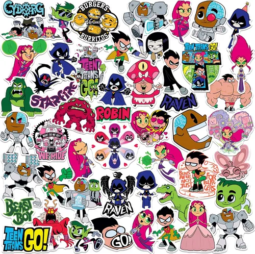 Miniatura 7 de Teen Titans Go! Paquete variado de 100 calcomanías de vinilo grandes de lujo, calcomanías de superhéroes de dibujos animados troqueladas