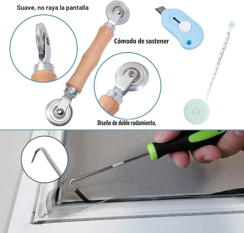 Miniatura 5 de Kit de reparación de mosquiteros de ventanas y puertas mosquitero, malla de fibra de vidrio color carbón de 48"x118" con herramienta de Negro