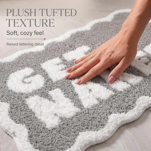 Miniatura 3 de Scalloped Grey Bath Rug, Get Naked Cute Bathroom Rug, Soft Absorbent Quick Dry Bath Mat, TPR Non Slip Backing, Microfiber Mat for Shower Tub Sink