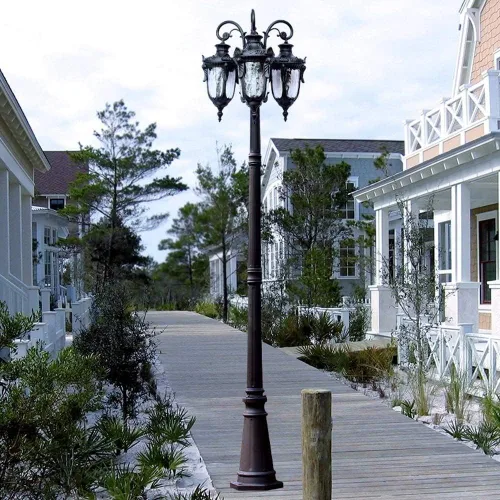 Miniatura 3 de Europea al aire libre grande 3 cabezas paisaje linterna impermeable alto poste columna lámpara tradicional victoriano jardín calle luz vidrio