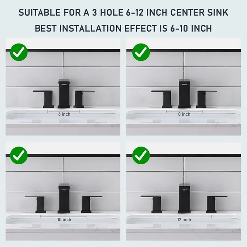 Miniatura 3 de VCCUCINE - Grifo de baño negro de 3 agujeros, grifo de lavabo de baño de 8 pulgadas, grifo de baño negro mate de 2 asas, moderno grifo de tocador