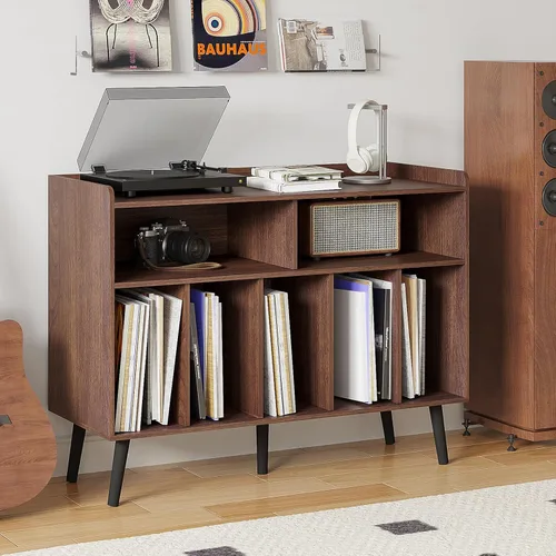 Miniatura 11 de ChooChoo - Soporte para tocadiscos, mesa para tocadiscos con almacenamiento para vinilos, gabinete para tocadiscos hasta 350 álbumes, organizador
