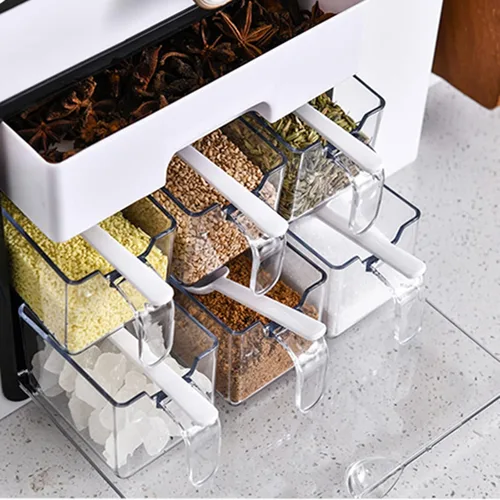Miniatura 6 de IMPREC Estante de condimentos, cocina con cajón de tapa abatible transparente, tarro de condimentos, botella organizadora de especias, estante