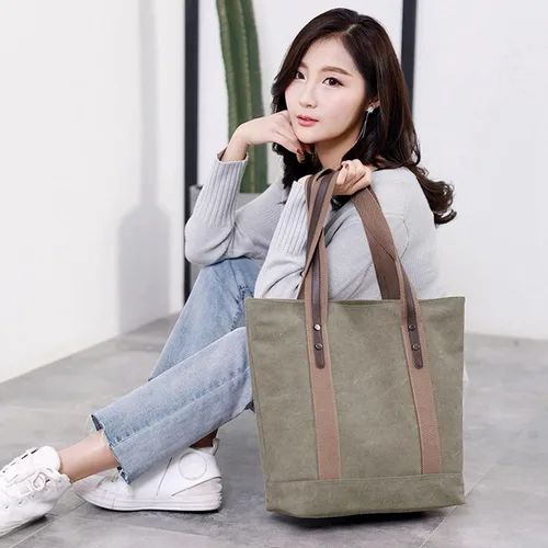 Miniatura 22 de Sunshinejing Bolsos de hombro de lona para mujer, estilo retro, casual, bolsa de trabajo, bolsos de mano