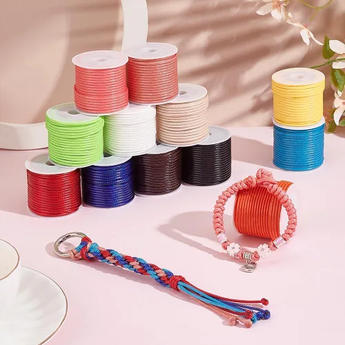 Miniatura 5 de PH PandaHall Cuerda de poliéster encerado de 132 yardas, 12 colores, 0.079 pulgadas, hilo encerado, cuerda para pulseras, collares, cuentas