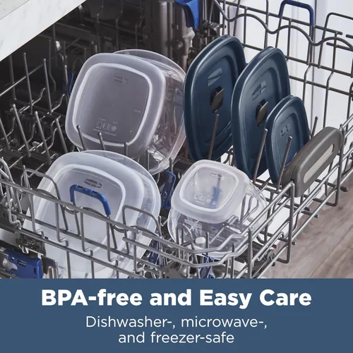 Miniatura 5 de Rubbermaid Easy Find Lids Recipientes de almacenamiento de alimentos con tapas ventiladas, juego de 26 piezas, color azul