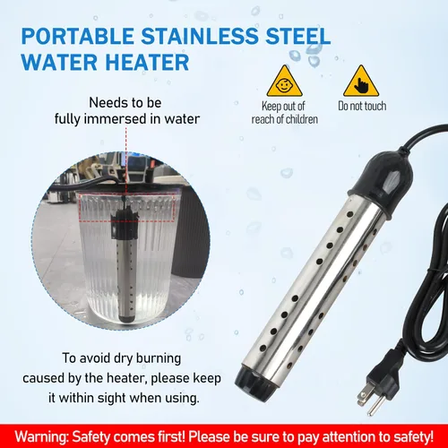 Miniatura 4 de Calentador de Inmersión, Calentador de Agua Sumergible, 1500W/1000W-110V Calentador de Agua de Inmersión Eléctrico Portátil Adecuado para Camping