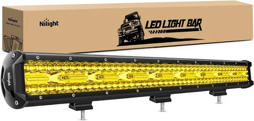 Nilight Barra de luz LED de 26 pulgadas, 540 W, amarilla, foco de inundación, triple fila, lámpara de conducción, para techo, para defensa, para