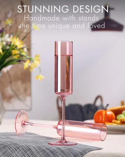 Miniatura 6 de comfit Juego de 6 copas de champán de colores, vasos de cristal soplados a mano grandes de 8.5 onzas, vasos de colores sin plomo, cristalería