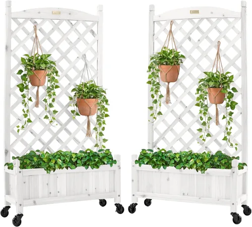 Miniatura 8 de Best Choice Products - Caja de plantación de madera de 48 pulgadas con enrejado de diamante, cama de jardín elevada móvil para plantas trepadoras