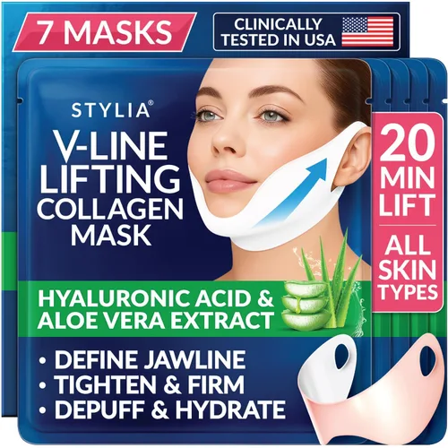 Miniatura 12 de STYLIA V Line - Máscara facial de colágeno de elevación – Levanta, reafirma y contornea la mandíbula – Correa de doble barbilla con ácido Azul