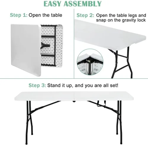 Miniatura 5 de Mesa de campamento de 4 pies, mesa plegable de altura portátil, mesa plegable ajustable con asa, mesa portátil de picnic adecuada para fiestas