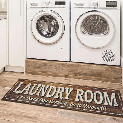 Miniatura 42 de Alfombra lavable a máquina con diseño de texto antideslizante con parte trasera de goma, 2 x 5, para lavandería, para baño, lavadero, 20 x 59
