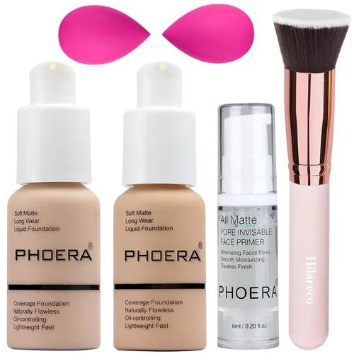 Miniatura 17 de Phoera 104 y 105 - Base de cobertura entera, base correctora Hilareco, impecable, 1.014 onza liquida, corrector de aceite mate natural, corrector
