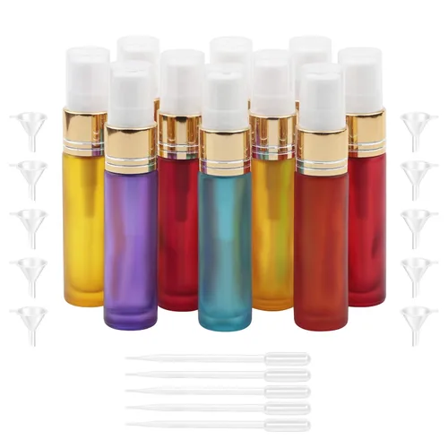 Miniatura 10 de Ellbest Botella de spray de vidrio recargable de 0.3 fl oz con 5 cuentagotas y 10 embudos, botella de perfume de vidrio pequeña