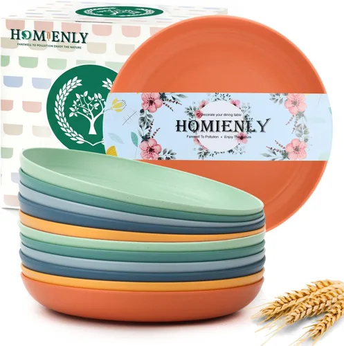 Miniatura 10 de Homienly Party Plates 12 PCS Wheat Straw Deep Plates 9 Inch Plastic Plates Alternative for Salad,Pizza,Hamburger,Unbreakable Kitchen Plates for