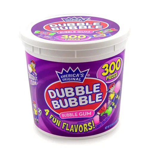 Tootsie Roll Dubble Bubble Gum – 300 unidades de tina resellable de frutas y chicle envueltas individualmente – sabores originales, sandía, manzana