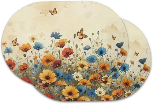 Miniatura 9 de Blue Flower Dining Table Mats Set of 2 Hummingbird Heat Resistant Placemats Washable and Wipeable Non Slip Place Mat, Waterproof Modern Dining Table