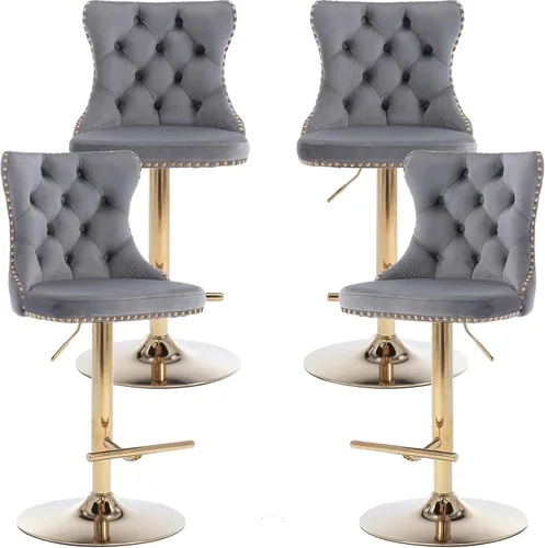 Miniatura 31 de Juego de 2 taburetes de bar giratorios de altura de mostrador, taburetes de bar de isla de cocina color crema, sillas de terciopelo ajustables