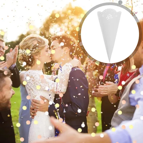 Miniatura 7 de Tofficu 20 conos de confeti blancos para bodas, conos huecos de papel rosa para flores secas, elegante soporte para ramo de flores para despedida