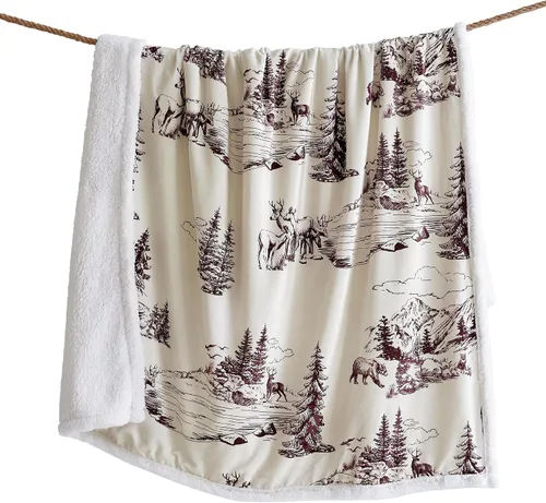 Miniatura 28 de Indigo Hill by HiEnd Accents Acadia - Manta de sherpa con estampado de pinos bosques, naturaleza, bosque, montaña, manta occidental para acampar al