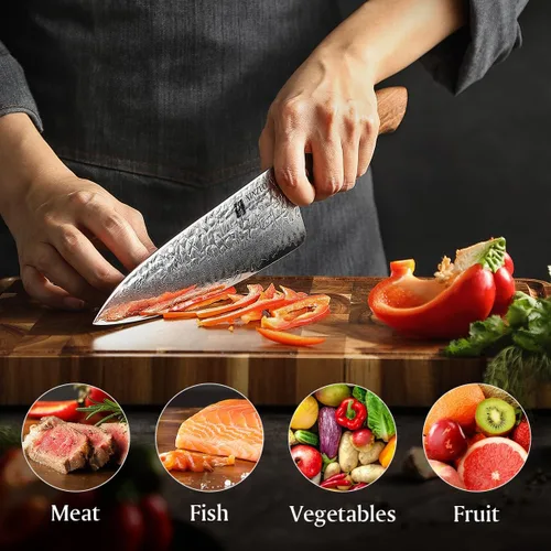 Miniatura 6 de XINZUO Cuchillo de chef de acero de Damasco de 8.3 pulgadas, 110 capas, cuchillo de cocina profesional forjado a mano, espiga completa, cuchillo