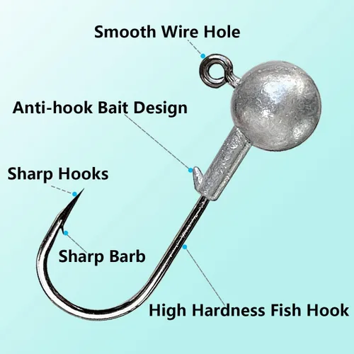 Miniatura 3 de Juego de 50 cabezas de jig de pesca redondas, anzuelos de pesca para señuelos de natación en agua salada y dulce, 1/8oz 1/6oz 1/4oz Cabeza