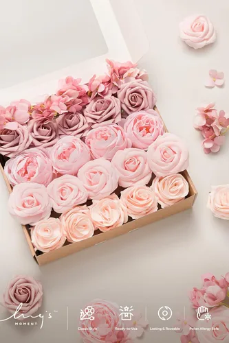 Miniatura 4 de Ling's moment Flores Artificiales de Seda Falsa Hortensias Rosas de Espuma Gardenias Falsas Combo para Bricolaje Ramos de Boda Centros de Mesa