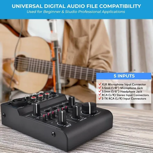 Miniatura 5 de Pyle - Mezclador de audio Bluetooth de 3 canales - Controlador de sonido DJ con tarjeta de sonido USB para grabación en PC - XLR - Conector